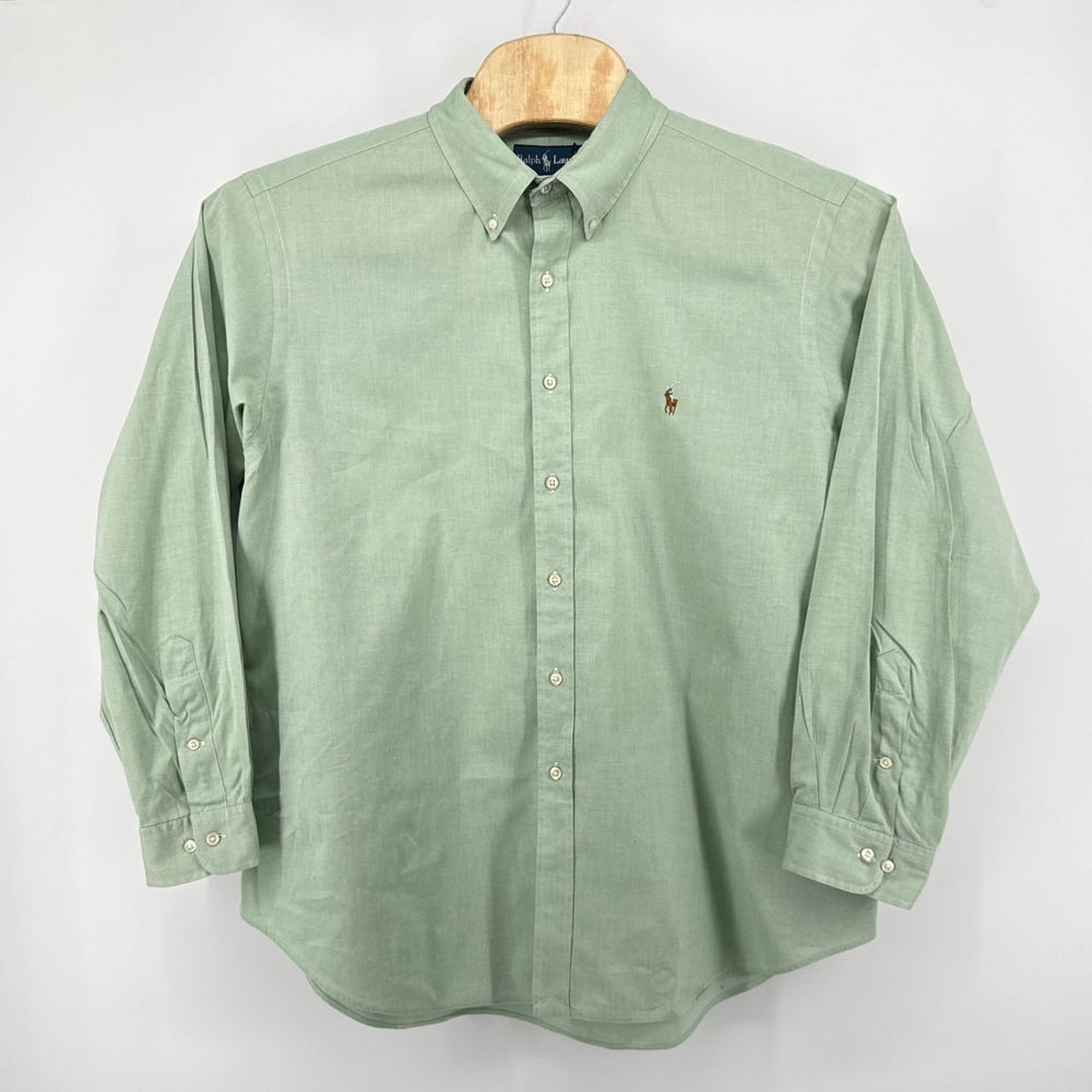 Ralph Lauren Shirt Mens 18 34/35 Classic Fit Green Oxford Cotton Long Sleeve